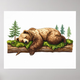 Poster Ours couchant doux Bois Pépinière Mur Art