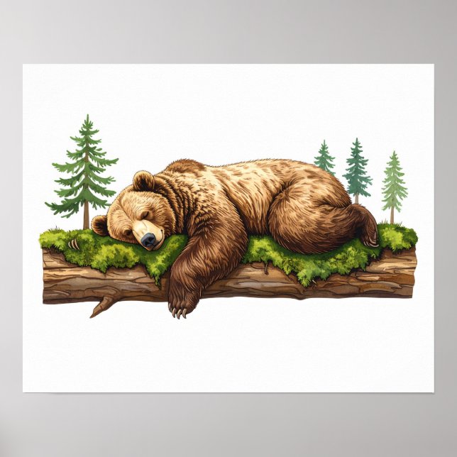 Poster Ours couchant doux Bois Pépinière Mur Art (Devant)