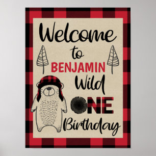 Poster Ours de bûcheron plissé sauvage un anniversaire bi