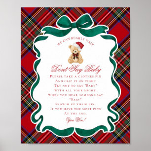 Poster Ours de Noël à carreaux Tartan Rouge Jeu Ne dites 
