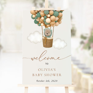 Poster Ours En Conflit, Ballons Verts, Baby shower D'Accu