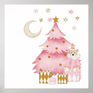 Poster Ours en coton de bonbon de vacances d'hiver rose