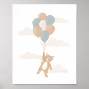 Poster Ours en peluche avec Ballons Bleus
