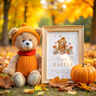 Poster Ours en peluche avec couche Citrouille Baby shower