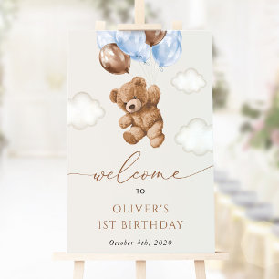 Poster Ours en peluche, Ballons Bleus, Accueil pour le pr