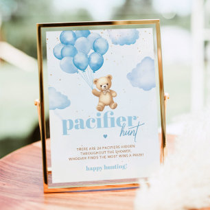 Poster Ours en peluche bleu Jeu de baby shower de chasse 