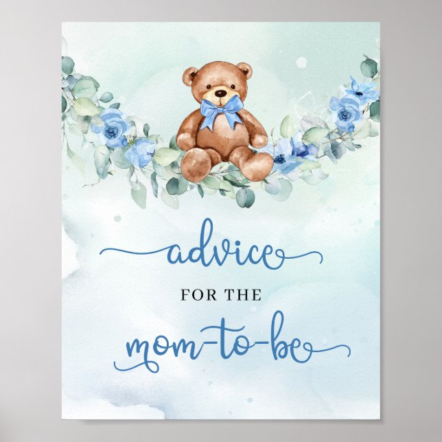 Poster Ours en peluche Boho floral Conseils pour la maman (Devant)