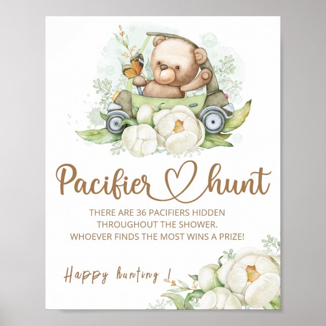 Poster Ours en peluche chasse à la pacifique baby shower  (Devant)