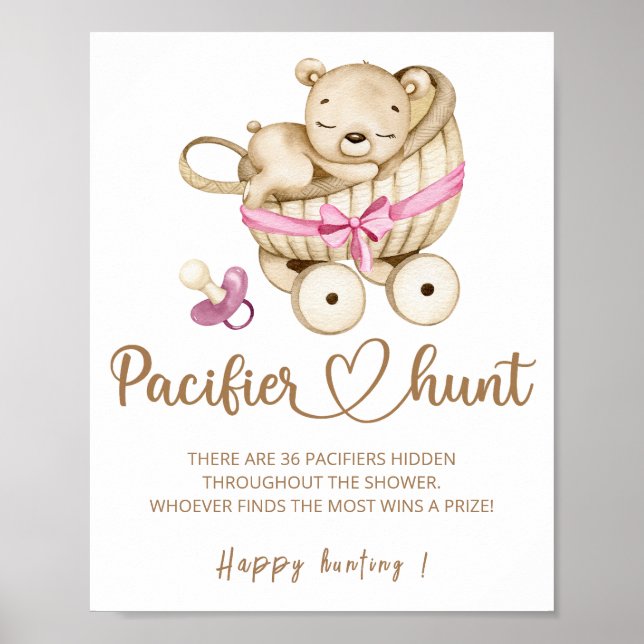 Poster Ours en peluche chasse à la pacifique baby shower  (Devant)