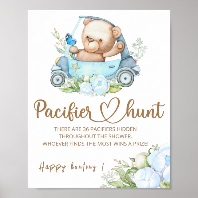 Poster Ours en peluche chasse à la pacifique baby shower  (Devant)