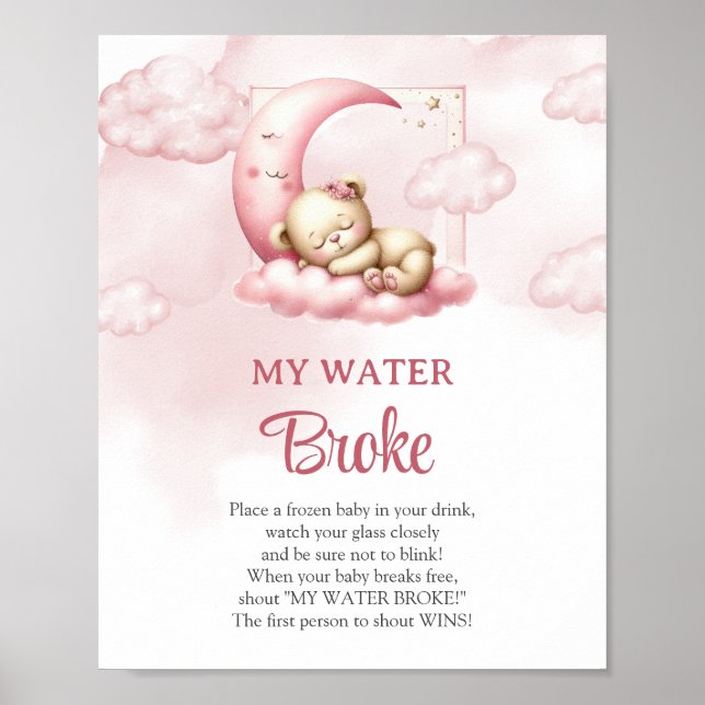 Poster Ours en peluche couché sur le nuage My Water Broke (Devant)