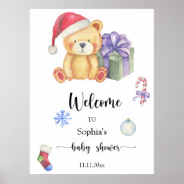 Poster Ours en peluche d'hiver - baby shower de bienvenue
