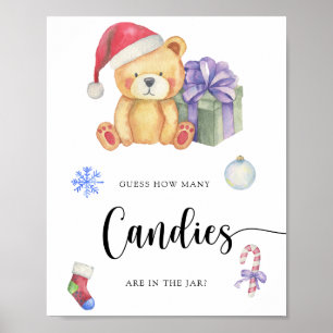 Poster Ours en peluche d'hiver - devinez combien de bonbo