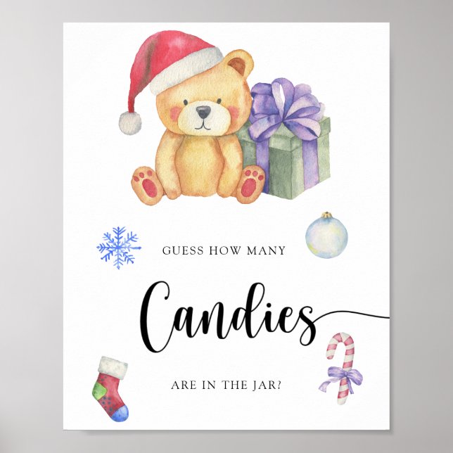 Poster Ours en peluche d'hiver - devinez combien de bonbo (Devant)
