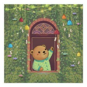Poster Ours en peluche et charmes éoliens