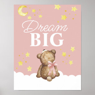 Poster Ours en peluche fille rêve grande lune et étoiles 