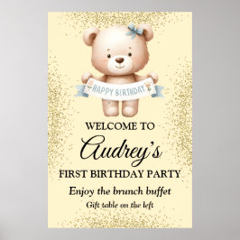 Poster Ours en peluche mignon avec bannière du Brithday