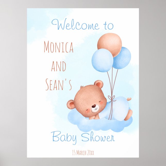 Poster Ours en peluche mignon Pastel avec baby shower de  (Devant)
