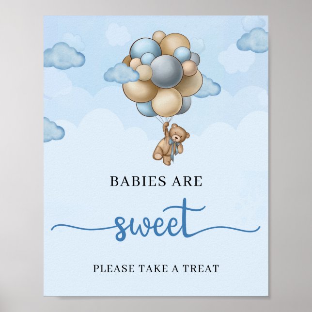 Poster Ours en peluche montgolfière bébés sont doux Signe (Devant)