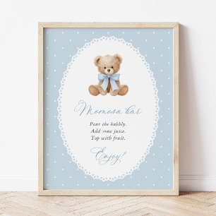 Poster Ours en peluche, Nœud bleu, Pois bleus, Bar Momosa