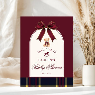 Poster Ours en peluche Polo Vin rouge Bow Preppy Bienvenu