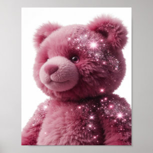 Poster Ours en peluche rose argenté élégant avec paillett