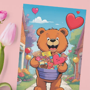 Poster Ours en peluche souriant avec panier-cadeau Saint-
