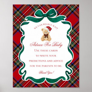 Poster Ours en tartan rouge Noël Conseils pour bébé