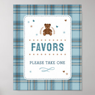 Poster Ours en tartan, Signe de faveur de Baby Shower pou