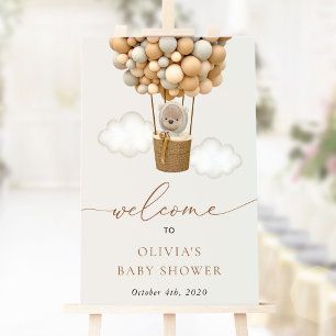 Poster Ours En Teddy, Balloirs Beige, Baby shower D'Accue