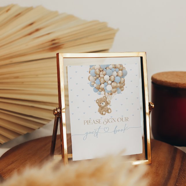 Poster Ours En Teddy Bleu Boulon Bébé Garçon Douche (Créateur téléchargé)