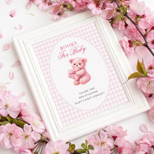Poster Ours en Teddy Gingham Rose Fête de Naissance Neutr