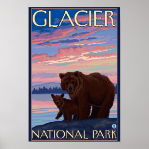 Poster Ours et CUB - parc national de glacier, la TA