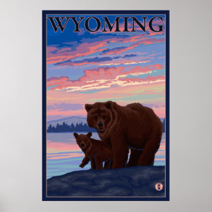 Poster Ours et cub - Wyoming