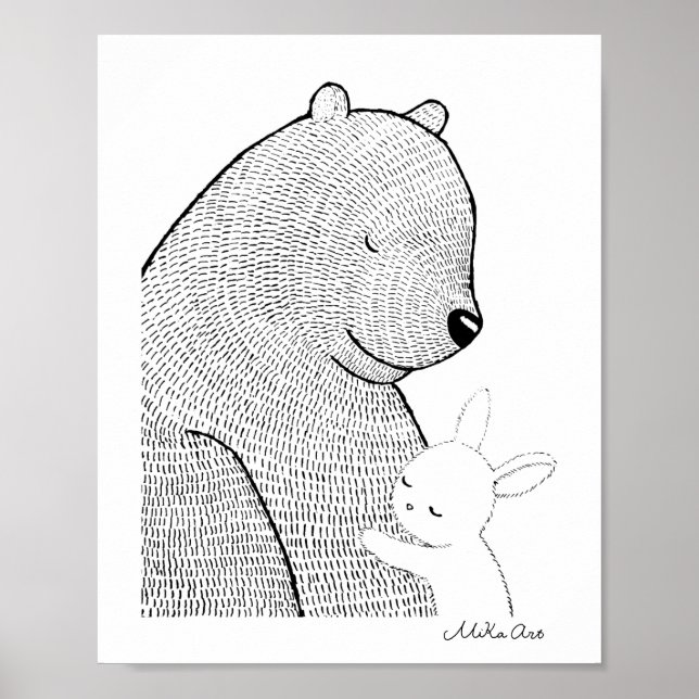 Poster Ours et lapin Bois sucré Animal étreinte (Devant)