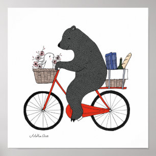 Poster Ours et lapin va pique-niquer Joyeux art lapin our