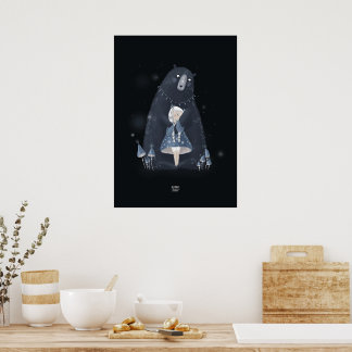 Poster OURS et MUSHROOM BLEU par Alexandra Dikaia