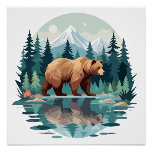 Poster Ours Faune Animaux Nature Extérieure Aquarelle