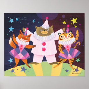 Poster Ours, Fox et Tiger Pierrot Clown Art Imprimer