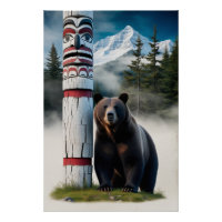 Ours grizzli avec Totem Pole Art de la faune