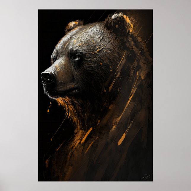 Poster Ours Grizzli Portrait Animal Nature Faune Art (Devant)