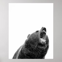 Ours grizzly grognant noir blanc moderne