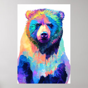 Poster Ours Grizzly nature sauvage Couleurs animales Art 