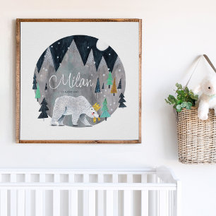 Poster Ours hiver montagnes lune 