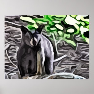 Poster Ours noir dans la peinture des bois