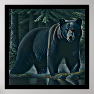 Poster Ours Noir Majestueux De La Forêt Du Nord