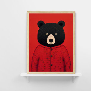 Poster Ours noir Whimsical dans l'affiche Sweater rouge