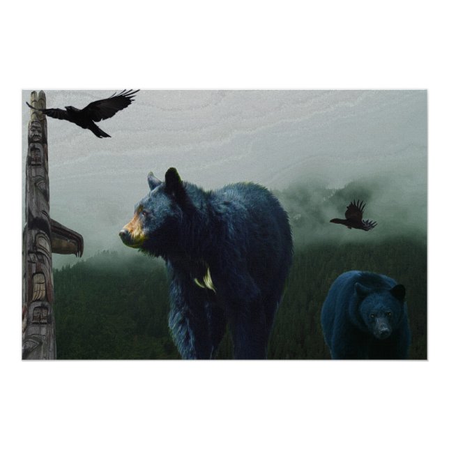Poster Ours noirs, raves et totems Art de la faune (Devant)