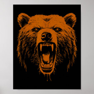 Poster Ours orange en colère Ours grizzly randonnée campi