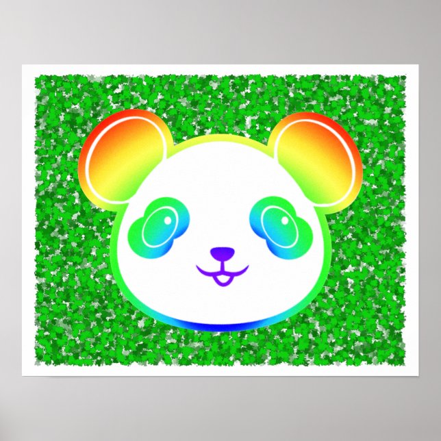Poster Ours Panda Arc-en-Ciel Mignon Sur Fond De Feuillag (Devant)